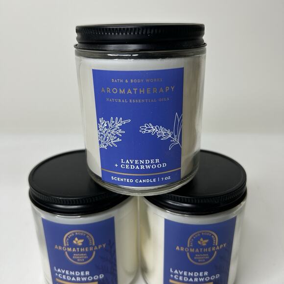 Bath & Body Works Aroma Lavender Cedarwood Single Wick Candles 7 oz Lot Of 3 - Picture 2 of 4